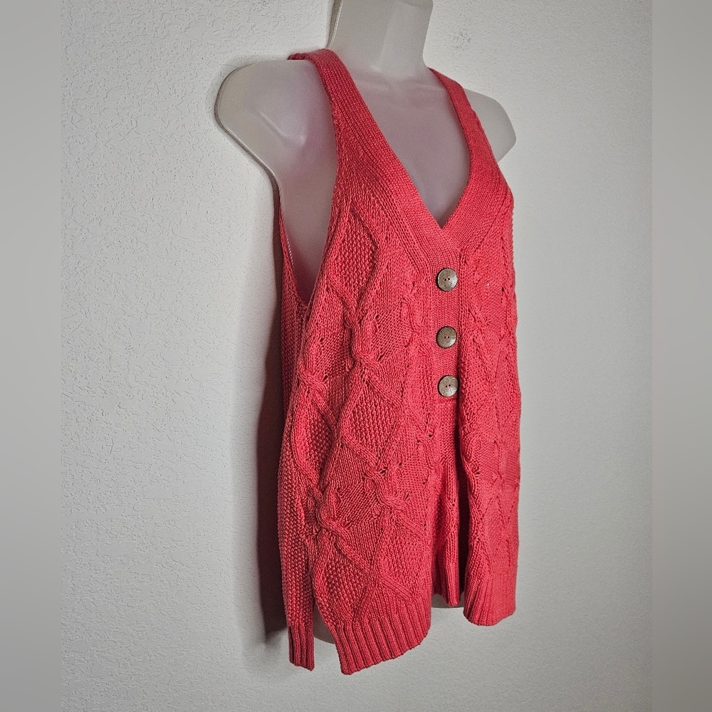 NWT Sundance Boho Coral Kenzie Cable Knit Sweater Vest Tank Cotton Blend L - Picture 2 of 7